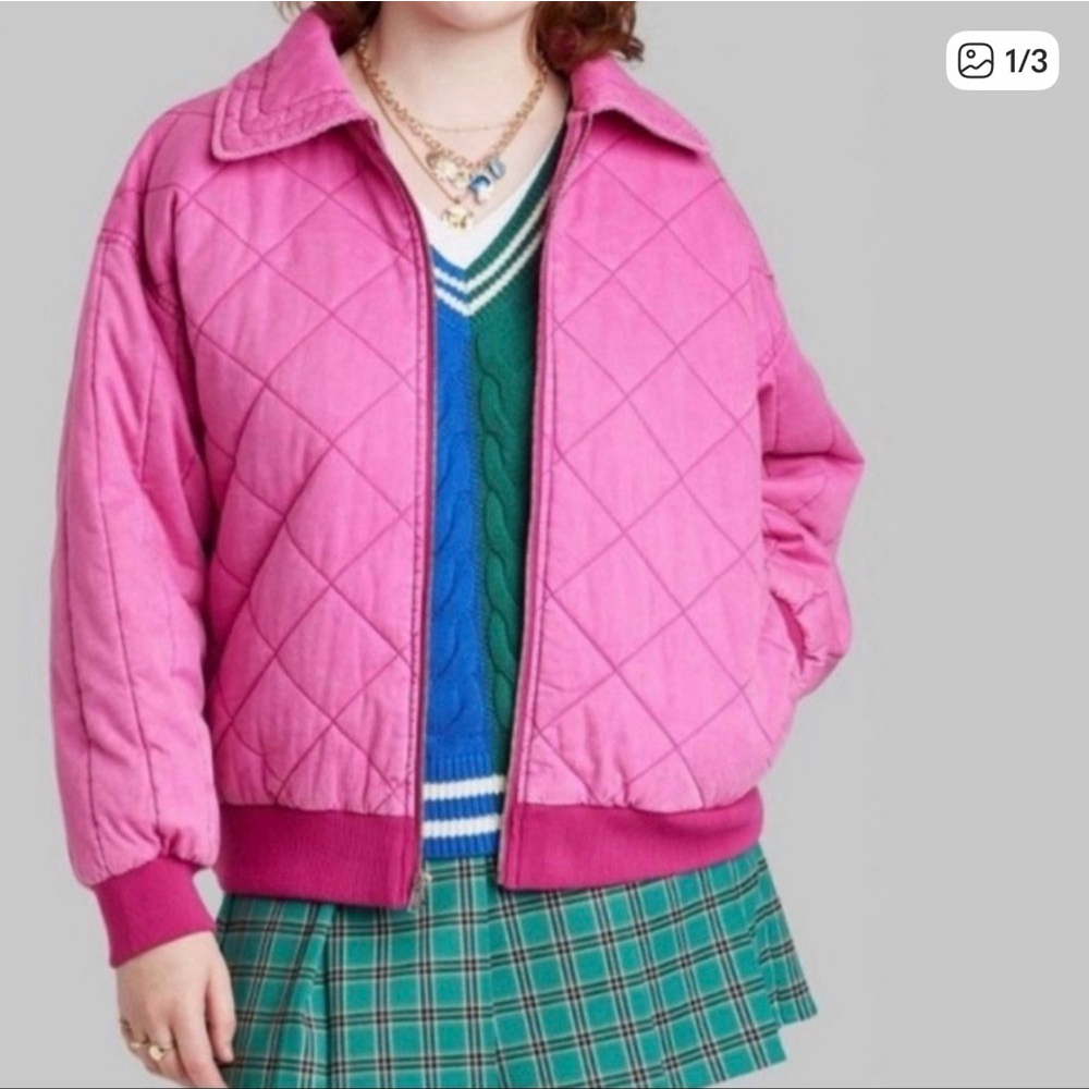 Wild Fable Women's Oversized Woven Quilted Bomber Jacket Size Small